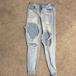 SHEIN Light Blue Ripped Skinny Jeans